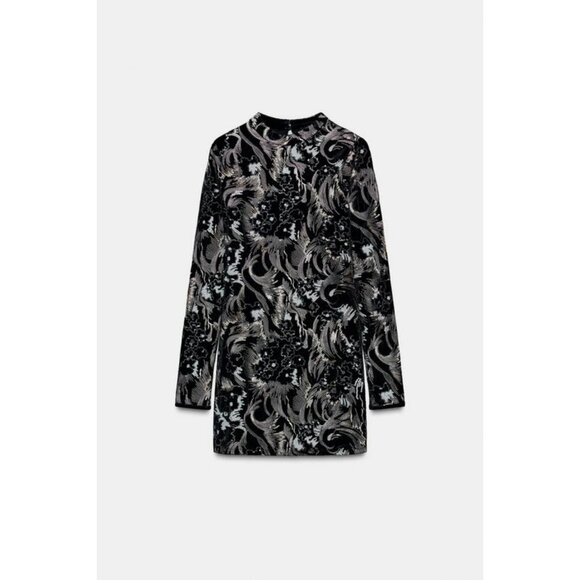 ZARA EMBROIDERED VELVET DRESS - Picture 1 of 5
